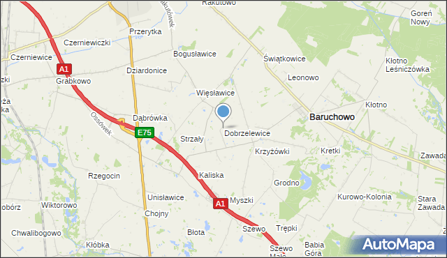 mapa Dobrzelewice, Dobrzelewice na mapie Targeo