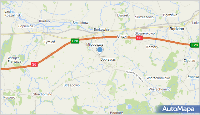 mapa Dobrzyca, Dobrzyca gmina Będzino na mapie Targeo