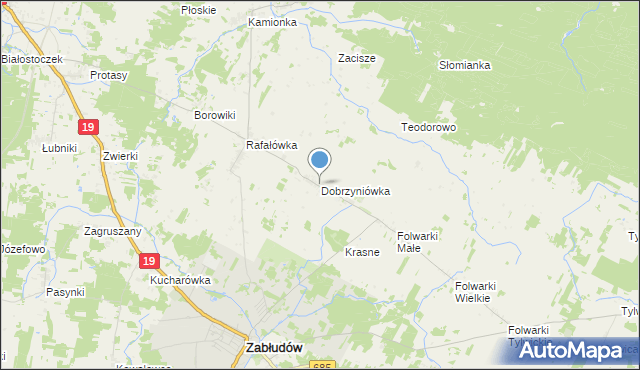 mapa Dobrzyniówka, Dobrzyniówka gmina Zabłudów na mapie Targeo