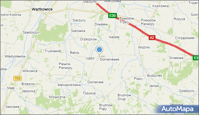 mapa Domaniewek, Domaniewek gmina Dalików na mapie Targeo