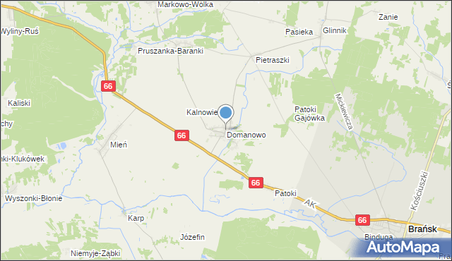 mapa Domanowo, Domanowo gmina Brańsk na mapie Targeo