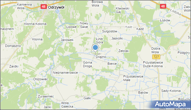 mapa Drążno, Drążno gmina Klwów na mapie Targeo