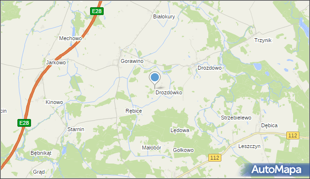 mapa Drozdówko, Drozdówko gmina Rymań na mapie Targeo