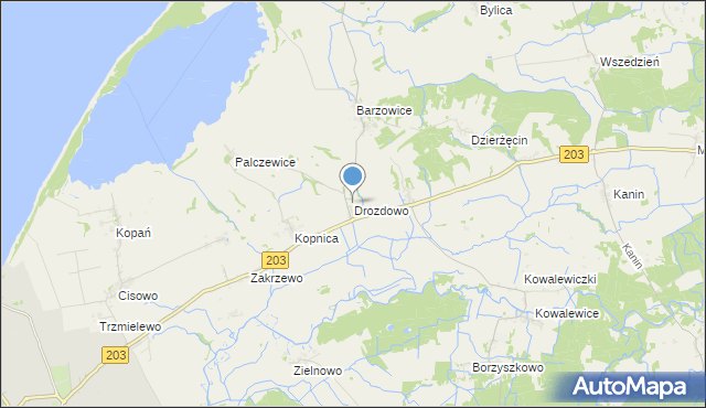 mapa Drozdowo, Drozdowo gmina Darłowo na mapie Targeo