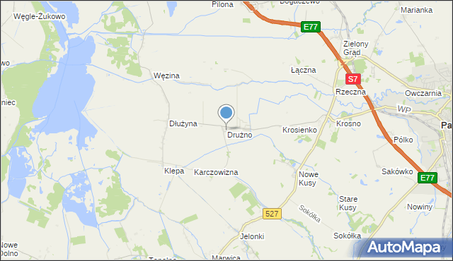 mapa Drużno, Drużno na mapie Targeo