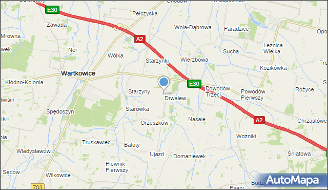 mapa Drwalew, Drwalew gmina Wartkowice na mapie Targeo