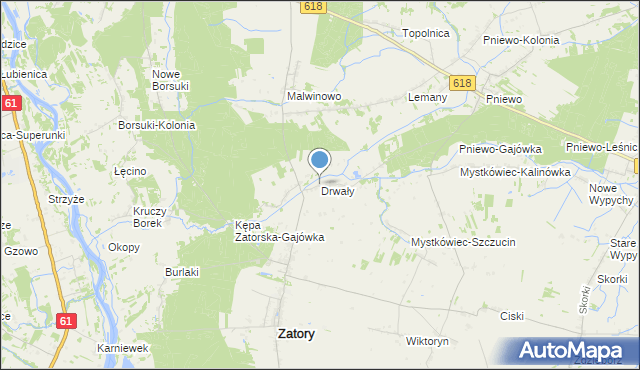 mapa Drwały, Drwały gmina Zatory na mapie Targeo