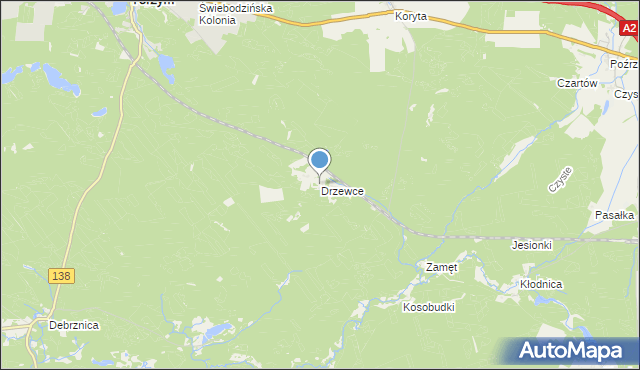 mapa Drzewce, Drzewce gmina Torzym na mapie Targeo
