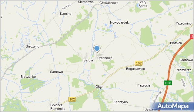 mapa Drzonowo, Drzonowo gmina Kołobrzeg na mapie Targeo