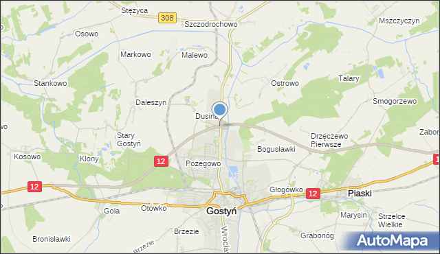 mapa Dusina, Dusina gmina Gostyń na mapie Targeo
