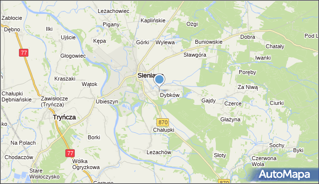 mapa Dybków, Dybków gmina Sieniawa na mapie Targeo