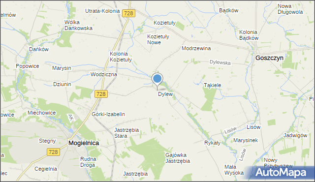 mapa Dylew, Dylew gmina Mogielnica na mapie Targeo