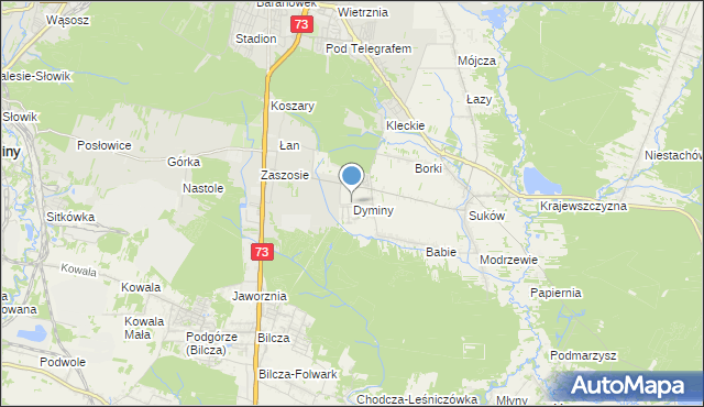 mapa Dyminy, Dyminy gmina Morawica na mapie Targeo