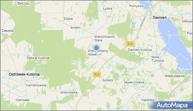 mapa Działyń, Działyń gmina Siemień na mapie Targeo
