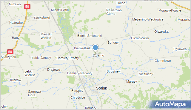 mapa Dziarno, Dziarno gmina Sońsk na mapie Targeo