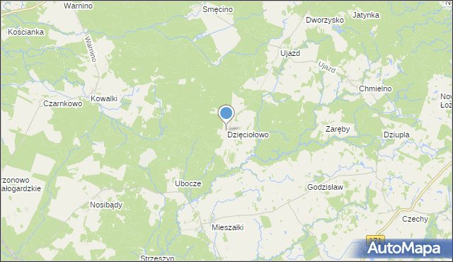 mapa Dzięciołowo, Dzięciołowo gmina Tychowo na mapie Targeo