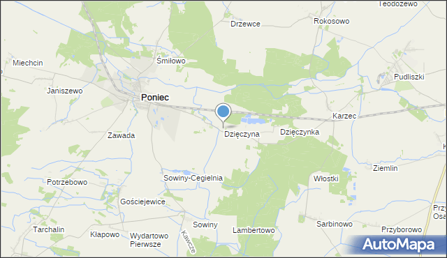 mapa Dzięczyna, Dzięczyna na mapie Targeo