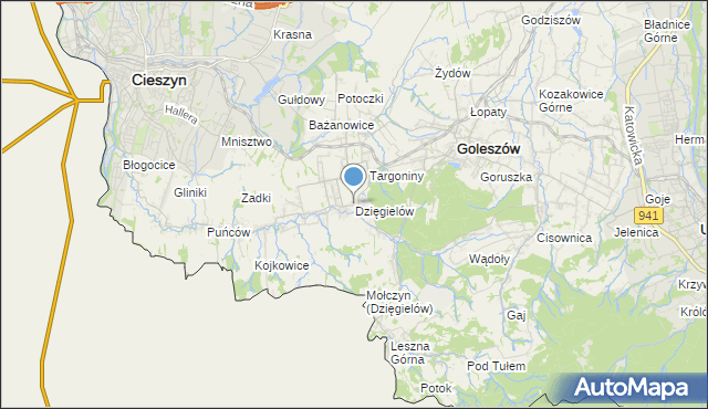 mapa Dzięgielów, Dzięgielów na mapie Targeo