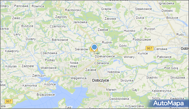 mapa Dziekanowice, Dziekanowice gmina Dobczyce na mapie Targeo