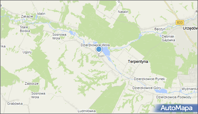 mapa Dzierzkowice-Zastawie, Dzierzkowice-Zastawie na mapie Targeo
