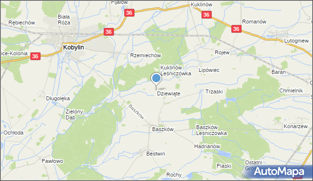 mapa Dziewiąte, Dziewiąte na mapie Targeo