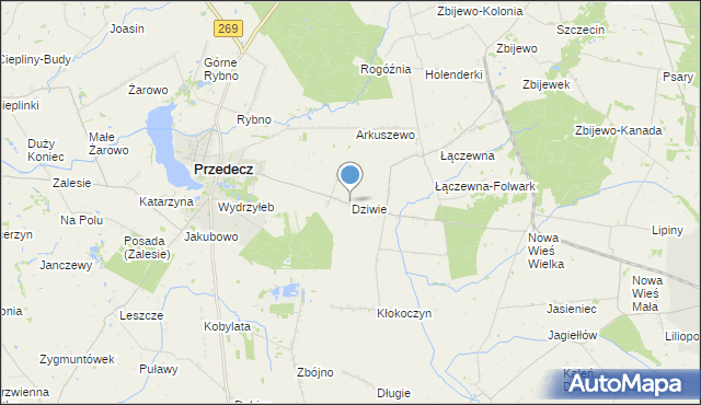 mapa Dziwie, Dziwie na mapie Targeo
