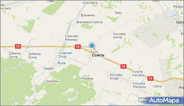 mapa Dzwola, Dzwola na mapie Targeo