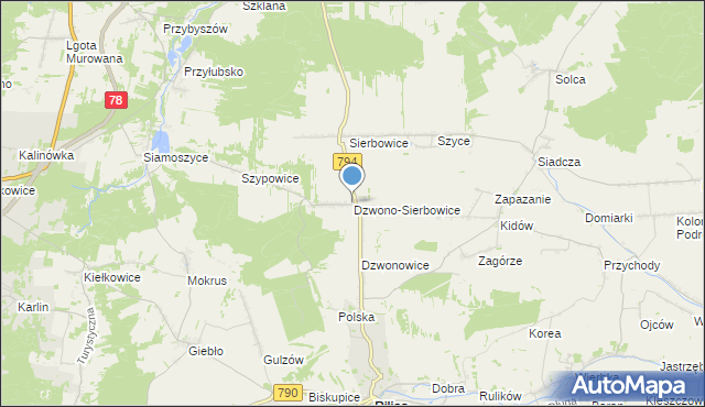 mapa Dzwono-Sierbowice, Dzwono-Sierbowice na mapie Targeo