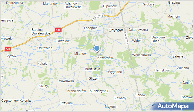 mapa Edwardów, Edwardów gmina Chynów na mapie Targeo