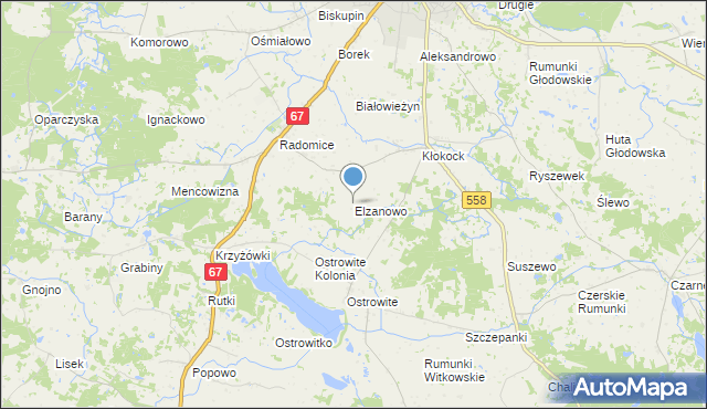 mapa Elzanowo, Elzanowo gmina Lipno na mapie Targeo