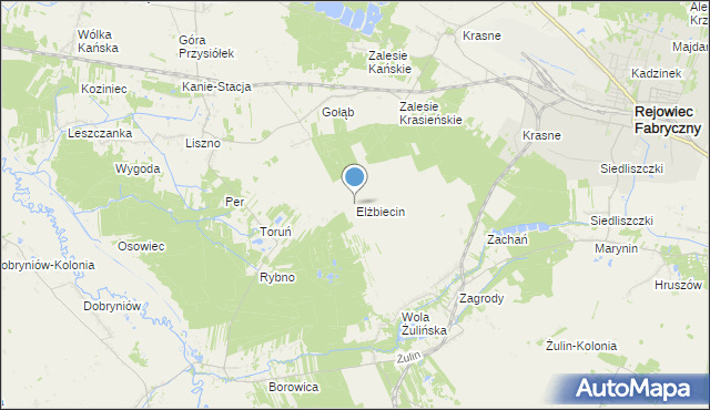 mapa Elżbiecin, Elżbiecin gmina Rejowiec na mapie Targeo