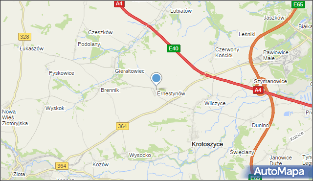 mapa Ernestynów, Ernestynów gmina Złotoryja na mapie Targeo
