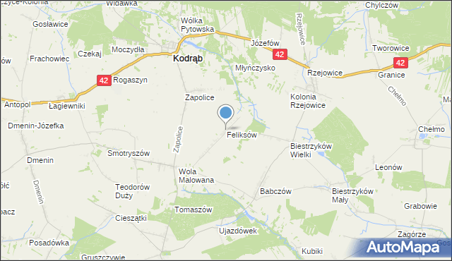 mapa Feliksów, Feliksów gmina Kodrąb na mapie Targeo