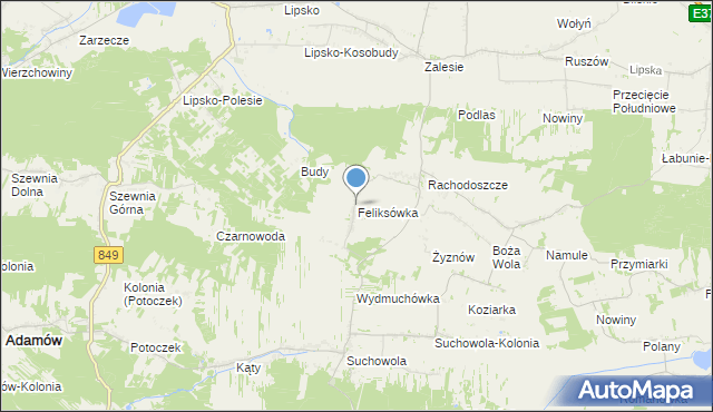 mapa Feliksówka, Feliksówka gmina Adamów na mapie Targeo
