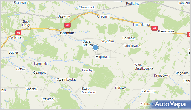 mapa Filipówka, Filipówka gmina Borowie na mapie Targeo