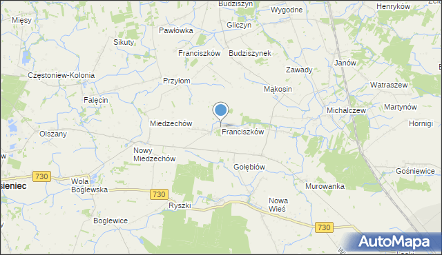 mapa Franciszków, Franciszków gmina Jasieniec na mapie Targeo