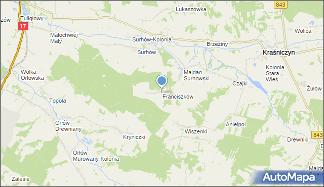 mapa Franciszków, Franciszków gmina Kraśniczyn na mapie Targeo