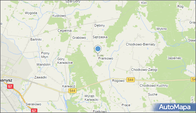 mapa Frankowo, Frankowo gmina Przasnysz na mapie Targeo