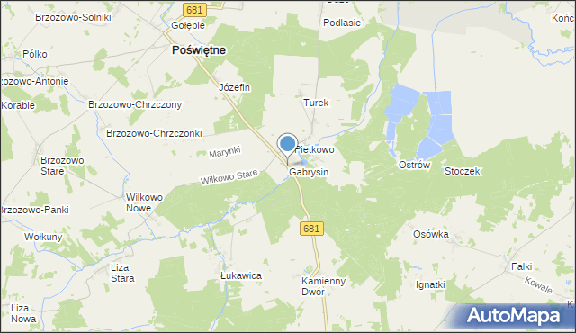 mapa Gabrysin, Gabrysin gmina Poświętne na mapie Targeo