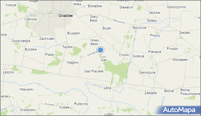 mapa Gać, Gać gmina Grabów na mapie Targeo