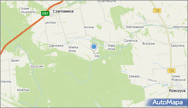 mapa Gaj, Gaj gmina Czerniewice na mapie Targeo