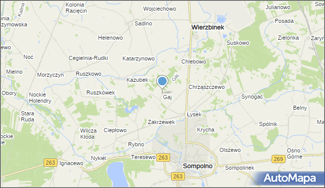 mapa Gaj, Gaj gmina Wierzbinek na mapie Targeo