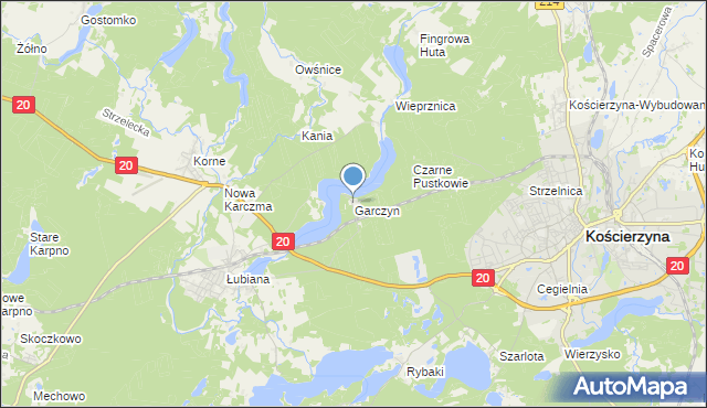 mapa Garczyn, Garczyn gmina Kościerzyna na mapie Targeo