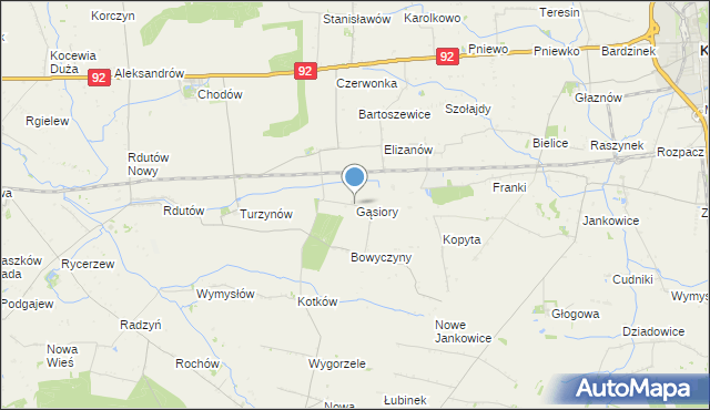 mapa Gąsiory, Gąsiory gmina Chodów na mapie Targeo