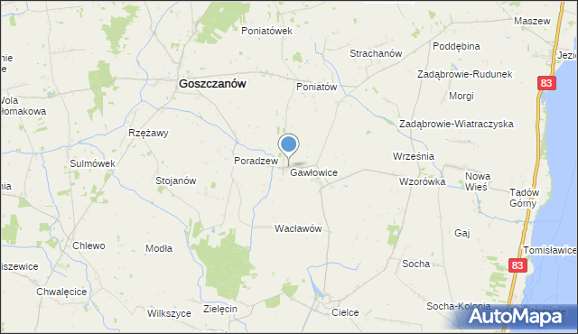 mapa Gawłowice, Gawłowice gmina Goszczanów na mapie Targeo