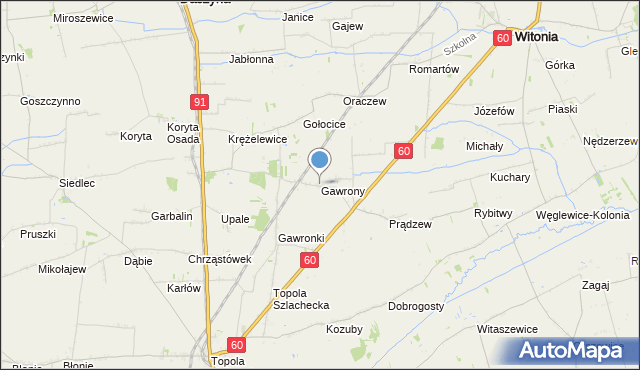 mapa Gawrony, Gawrony gmina Łęczyca na mapie Targeo