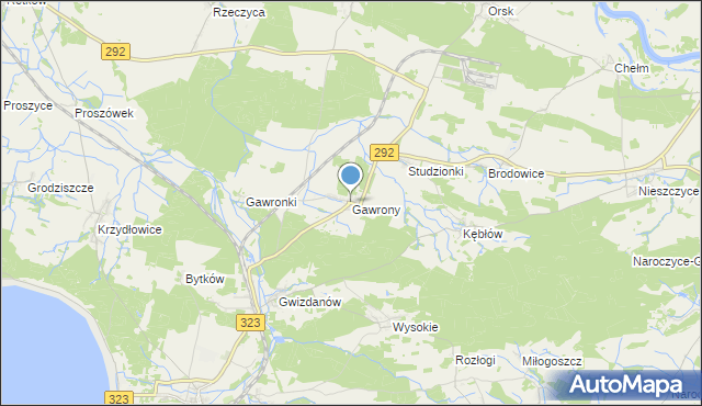 mapa Gawrony, Gawrony gmina Rudna na mapie Targeo