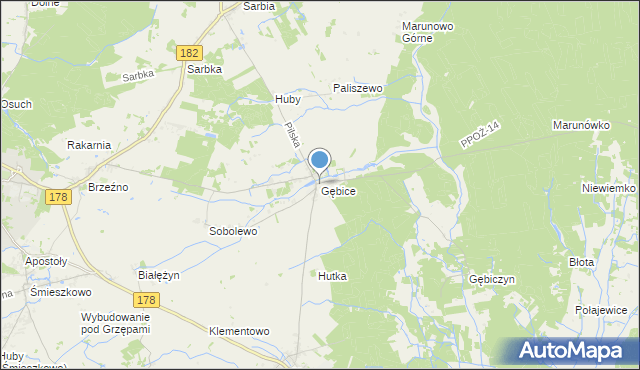 mapa Gębice, Gębice gmina Czarnków na mapie Targeo