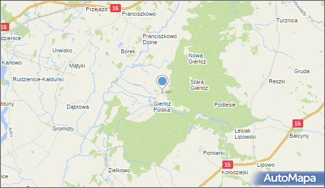 mapa Gierłoż, Gierłoż gmina Ostróda na mapie Targeo