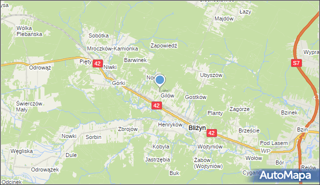 mapa Gilów, Gilów gmina Bliżyn na mapie Targeo